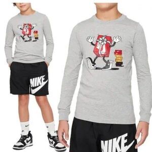 NIKE ❤️🔥NIKE SPORTSWEAR BIG KIDS' LONG-SLEEVE T-SHIRT GREY boys girls shirt M